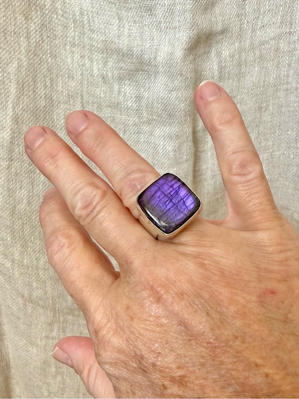 Purple Labradorite and Silver Ring, Size 6.75 Adjustable